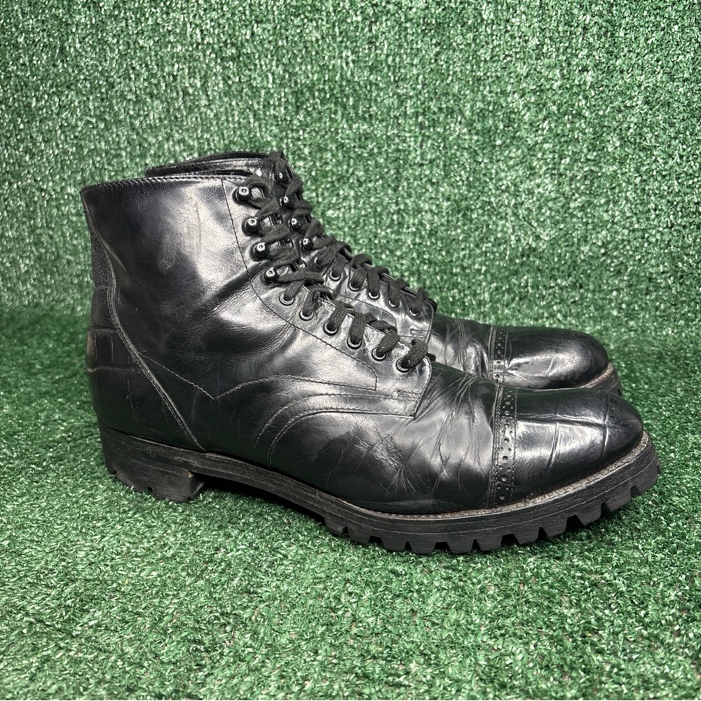 Stacy Adams Madison 00044 Leather Boots Alligator‎ Print Vibram Lug Sole Sz 10